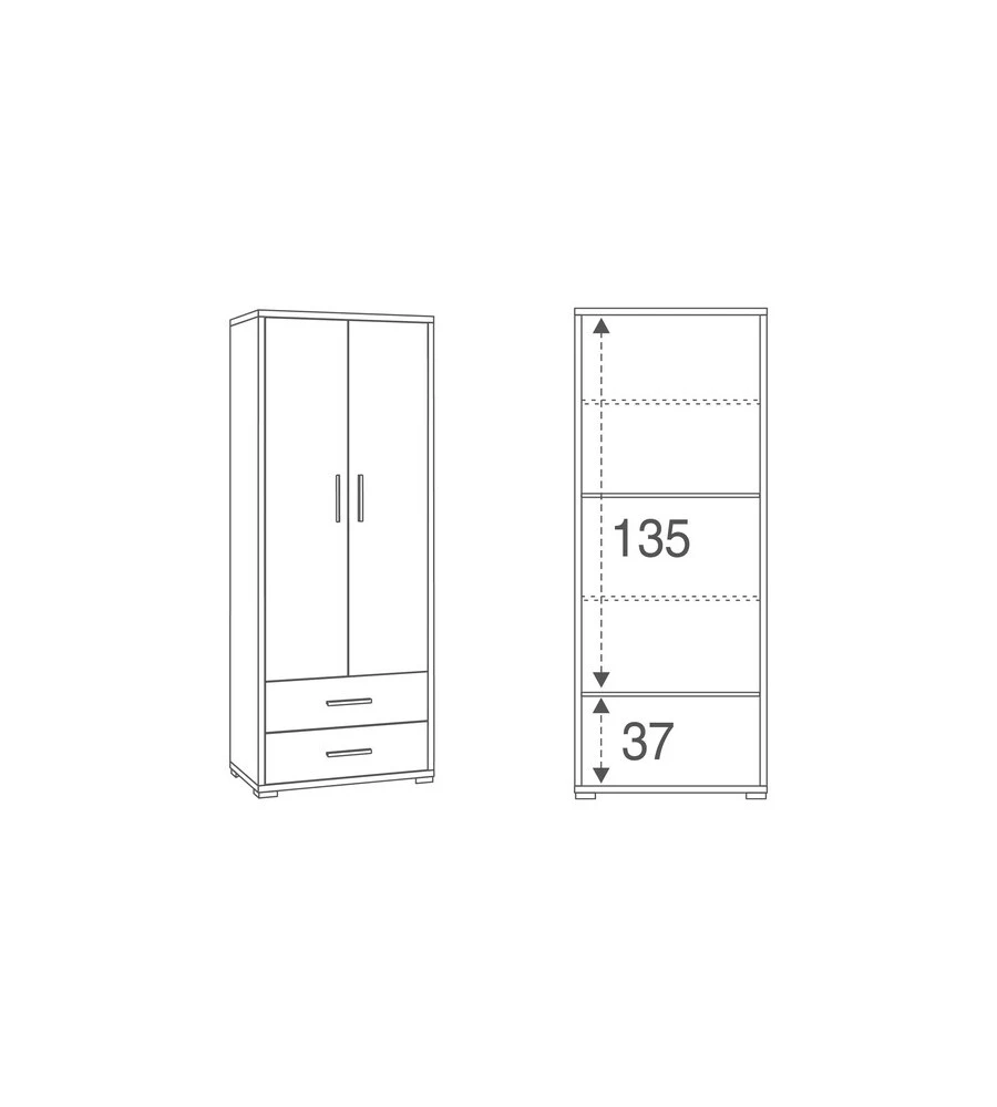 Armadio 2 ante e  2 cassetti ossido bianco e cemento,  71x41x182 cm